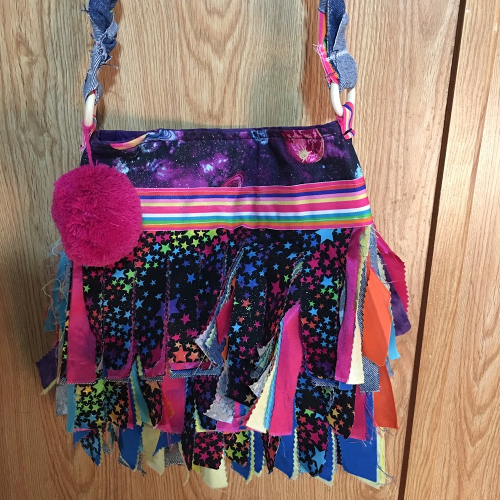Handmade Colorful Denim & Multicolored fringe bag